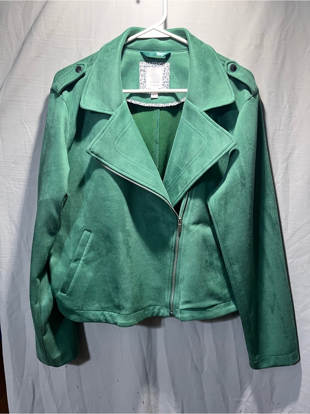 LC Lauren Conrad Green Faux-Suede Moto Jacket
